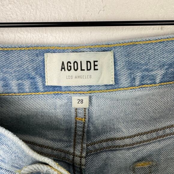 AGOLDE | Parker Cut Off High Rise Button Fly Distressed Light Wash Denim Shorts - Picture 6 of 8
